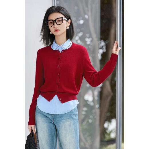 剩S/M/XL/L 100%纯羊毛针织开衫 柔和不扎 细腻质感 米思阳2025冬季新款保暖宽松休闲针织开衫女5009 商品图3