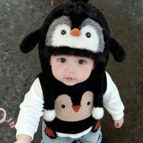 儿童卡通帽子围巾套装/儿童捏捏乐小企鹅毛绒帽