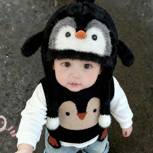 儿童卡通帽子围巾套装/儿童捏捏乐小企鹅毛绒帽 商品图1