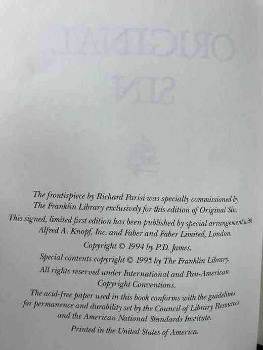签名首版！P.D.詹姆斯《原罪》 富兰克林图书馆豪华仿皮本 商品图5