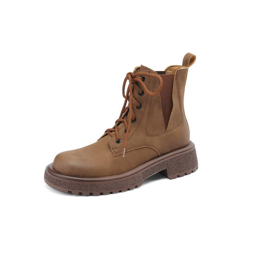 Ech&yolo系带经典款圆头牛皮拼接马丁靴HBP-3827 商品图10