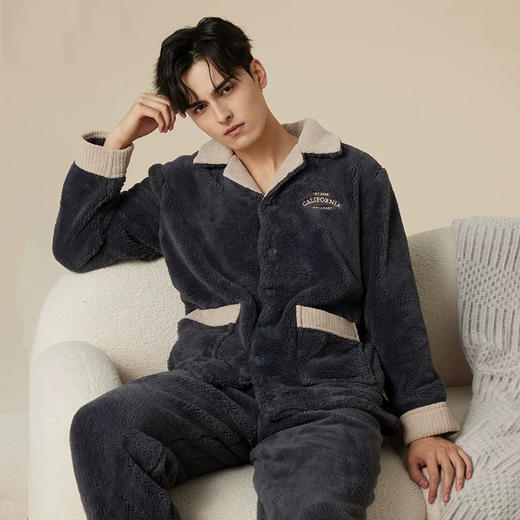 珊瑚绒睡衣男士加厚加绒秋冬季家居服可外穿【23R31183】 商品图0