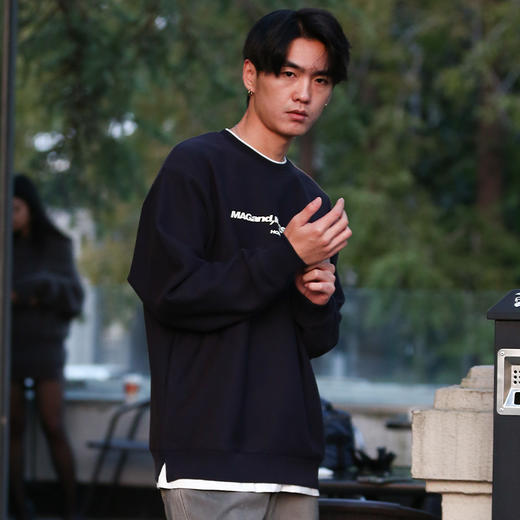 DRONKOO 2025 圆领前双排字母斜纹料假两件复合绒厚卫衣 商品图3