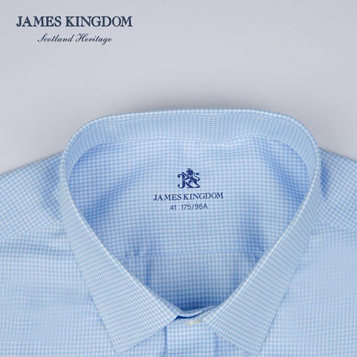 【专柜正品  免烫千鸟格】占姆士男士长袖100%纯棉水柔免烫千鸟格商务休闲正装免烫蓝格衬衫 商品图1