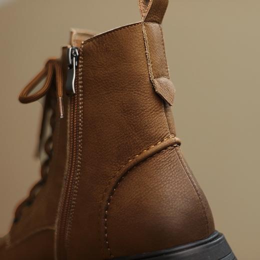 Ech&yolo系带拼接牛皮圆头百搭轻奢马丁靴HBP-1892 商品图3