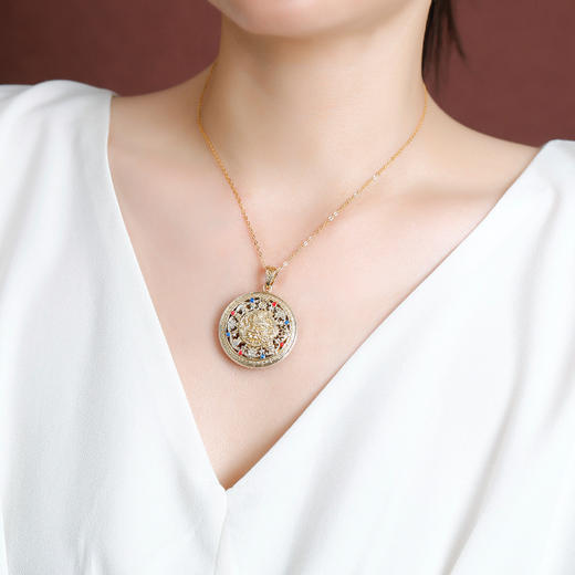 【转运八宝】S999.9足银描金珐琅黄财神八宝罗盘金刚杵回字纹吊坠【CW-DZ06844】 商品图3