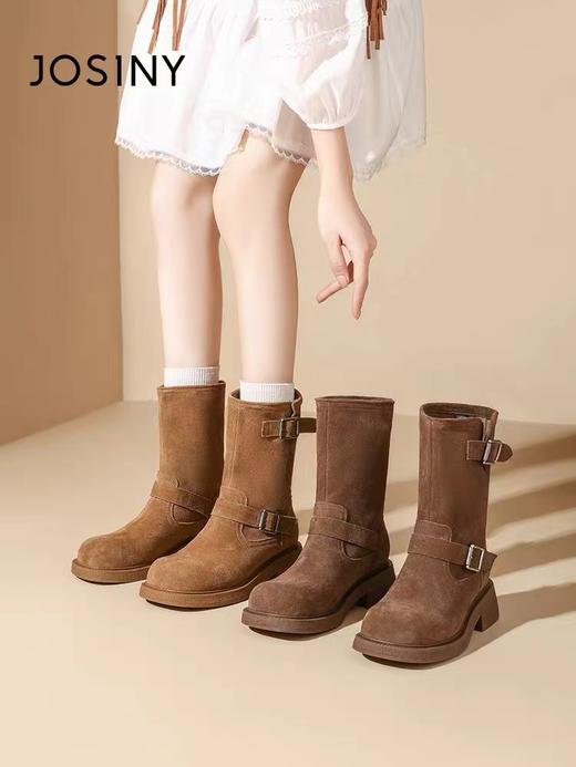 D110761复古堆堆靴女2025新款秋冬中筒西部牛仔靴复古皮带扣马丁靴 商品图7