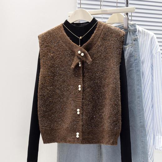 馥迦星光闪闪蝴蝶结领马甲开衫 商品图2