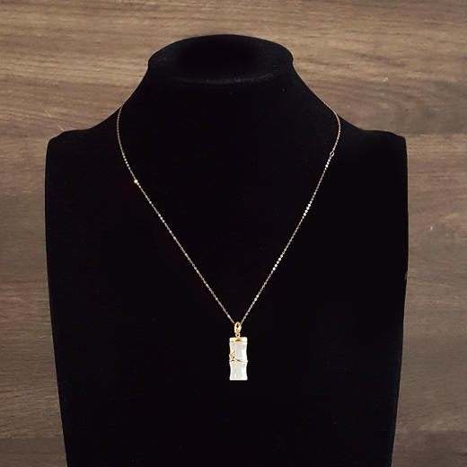 【天然正品】AU750黄金镶钻镶天然青海料细腻一级白油润度佳竹节（节节高升）和田玉吊坠项链链长：45CM（长度可调节）女士191025TJ59 商品图7