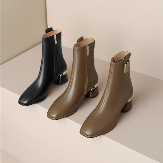 【预售5天】复古粗跟中筒靴，百搭时尚气质方头高跟单靴LD&6174 商品图3
