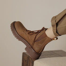 Ech&yolo系带经典款圆头牛皮拼接马丁靴HBP-3827