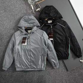 D110723秋冬新款满印字母织带薄棉拉链连帽夹克外套