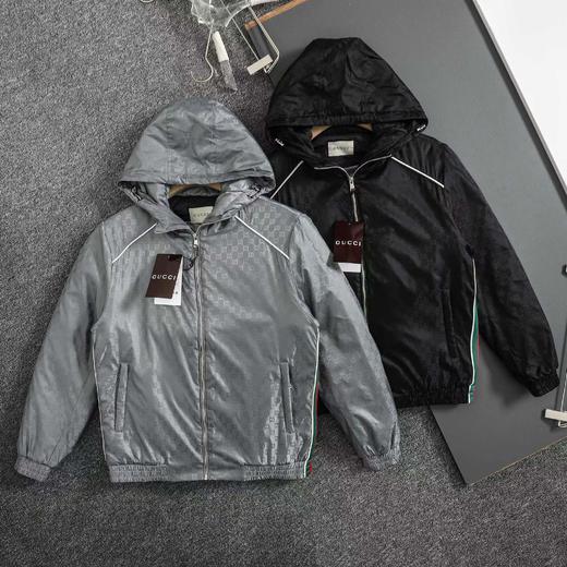 D110723秋冬新款满印字母织带薄棉拉链连帽夹克外套 商品图0