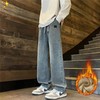 D110779加绒牛仔裤秋冬季垂感宽松复古直筒休闲潮牌裤子 商品缩略图1
