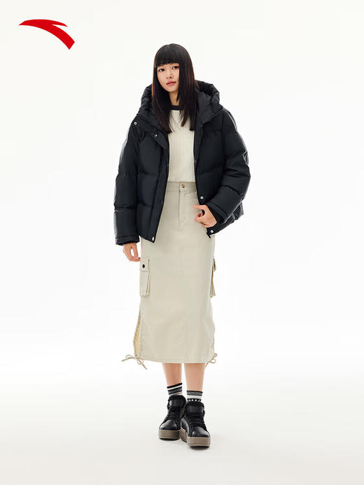 安踏六度芯防泼水羽绒服 女冬季新款鸭绒保暖宽松棉服外套162547935 【防风防泼水】基础黑-2 商品图3