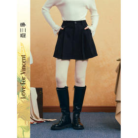 两三事 黛影随风 2025冬季新款简约压褶条纹裙裤高腰短裤女