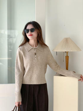 【百图lulu定制】【作家毛衣】翻领 珍宝扣 羊毛混纺 翻领 POLO毛衣