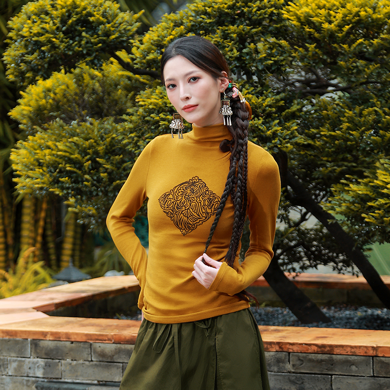 【冬季新品】霏微印花打底衫 | 姜黄色 酒红色 | 现货加急发