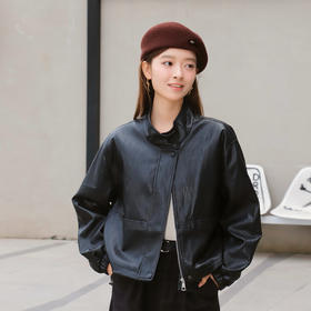 复古立领抽绳皮衣外套-纪念日百货门店同款167394216