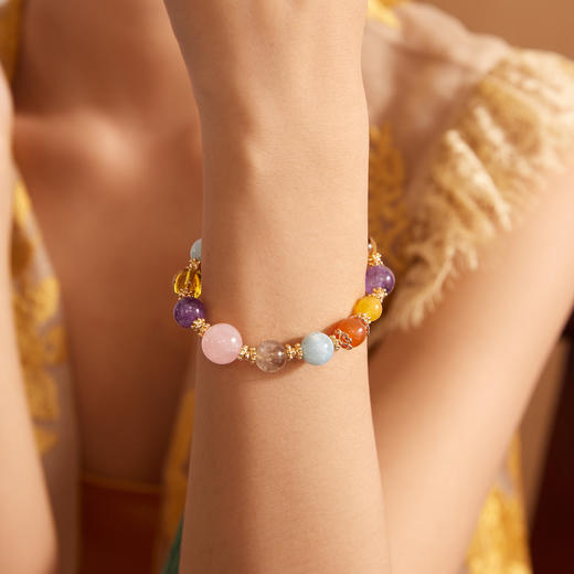 Manreya玛芮雅“锦瑞财禄”水晶天然石手串|铜镀金 黄水晶，紫水晶，马粉，海蓝宝，南红 商品图5