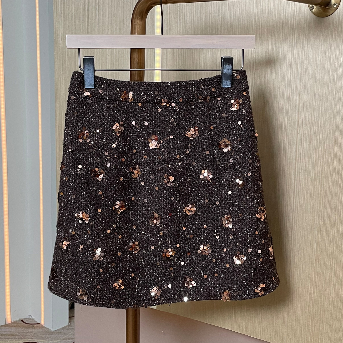 奢姿大码女装小香风亮片半身裙秋冬遮胯A字裙名媛风粗花呢短款裙9954470570B