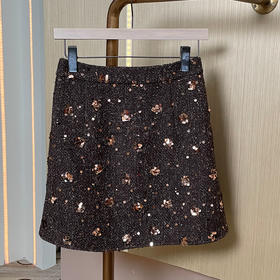 奢姿大码女装小香风亮片半身裙秋冬遮胯A字裙名媛风粗花呢短款裙9954470570B