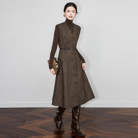 「高货wl」全新升级【铂金会员358/天猫479/差价121】(73030)洛诗琳简约通勤老钱风连衣裙2025秋冬百搭无袖收腰大摆裙