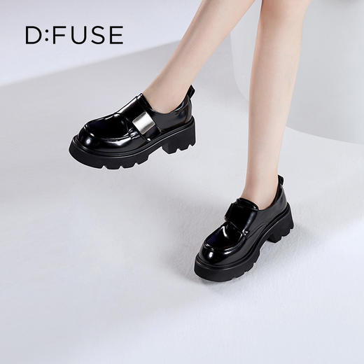 D:FUSE迪芙斯秋季新款质感牛皮魔术贴百搭乐福鞋轻便厚底增高鞋DF43112363 商品图1