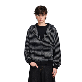 FDR官方店 毛感条纹连帽毛衣外套女款秋冬针织衫情侣开衫上衣男