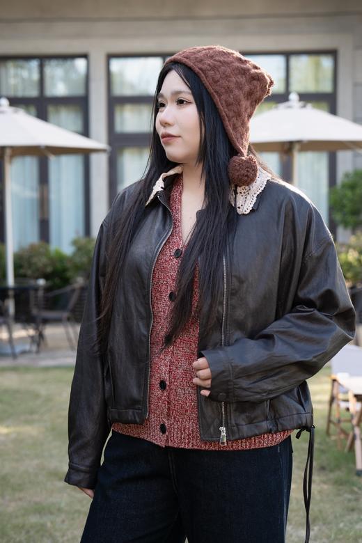 一周发货【可拆卸领口 钩织花边领皮衣夹克】深咖色，拉链款，穿脱方便~花姐朋友出口俄罗斯款货源，高性价比款，环保蛋白皮，质感满分，光泽度佳~ 商品图4