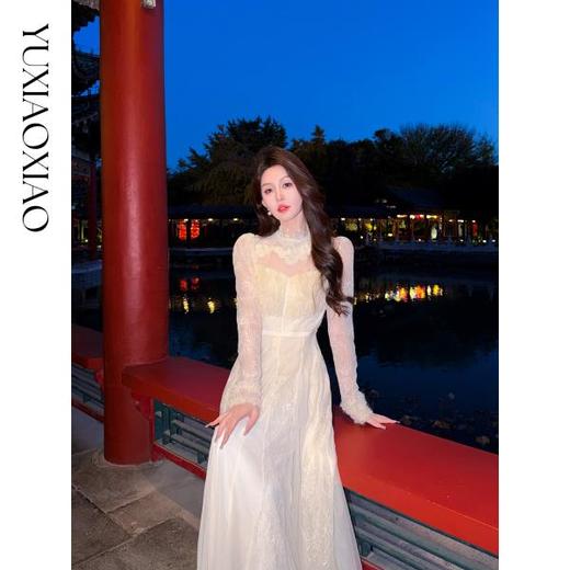 余潇潇【天使月光】法式浪漫蕾丝拼接薄纱花边立领仙气连衣裙&上衣 商品图3