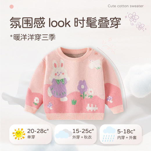 可爱兔兔针织纯棉女童毛衣秋冬加厚婴儿毛衣A类甜美可爱宝宝毛衣 商品图2