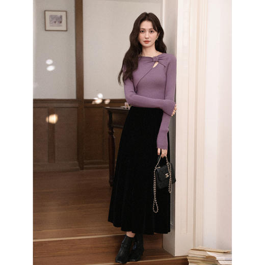 鹿向南「紫滕叙境」温柔风紫色针织衫女秋季新款显瘦气质长袖上衣 商品图1
