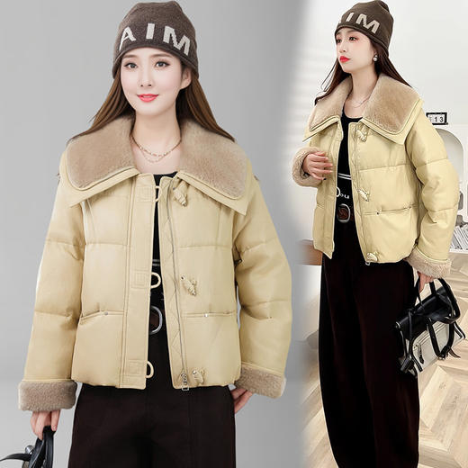 QYM BL872时尚皮衣羽绒服宽松显瘦休闲风外套 商品图2