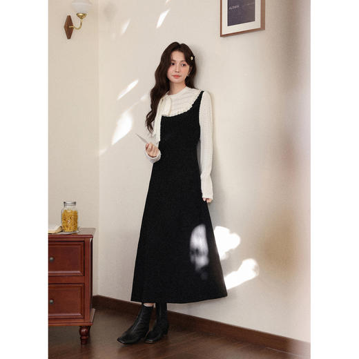 鹿向南「流光剧场」法式气质黑色连衣裙女秋新款叠穿收腰显瘦长裙 商品图2