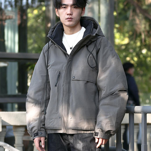 DRONKOO 2025 连帽骨位擦色户外风短款中厚羽绒服 商品图2