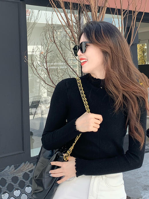 【百图lulu定制】【木耳边针织衫】给秋冬衣橱加点糖 高弹 打底衫 针织衫 商品图13