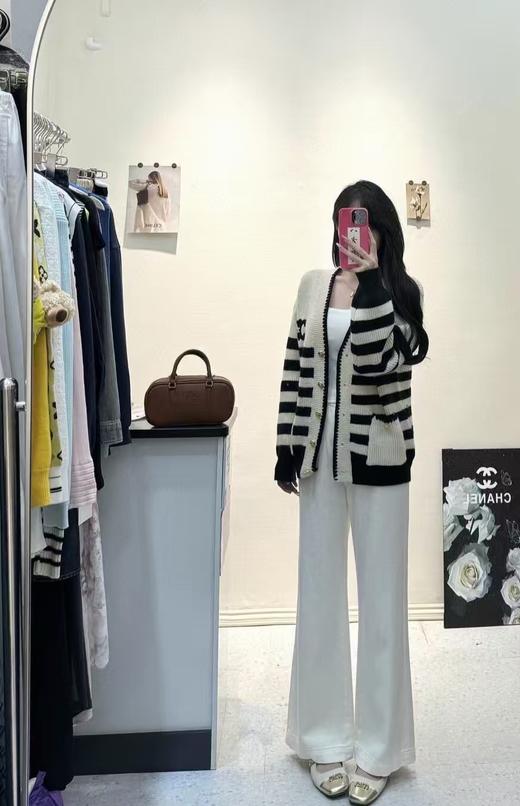 赛琳V领条纹羊毛混纺针织开衫毛衣外套 商品图5