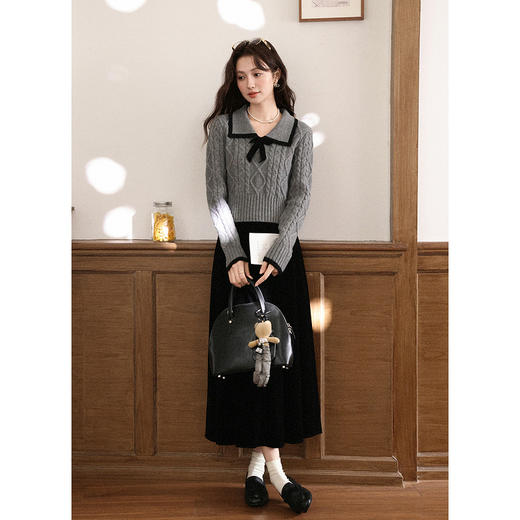 鹿向南「烟雨蒙蒙」法式气质灰色毛衣女秋装高级显瘦长袖短款上衣 商品图3