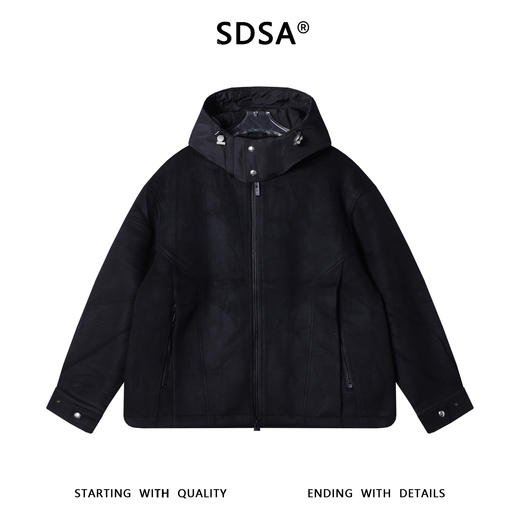 250511SDSA秋冬新款痞帅男装潮牌简约拼接拉链立领连帽鹅绒服外套百搭 商品图1
