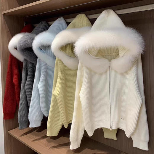 慵懒风！气质大毛领连帽针织开衫！2025女秋冬季新款宽松软糯休闲毛衣外套！ 商品图3