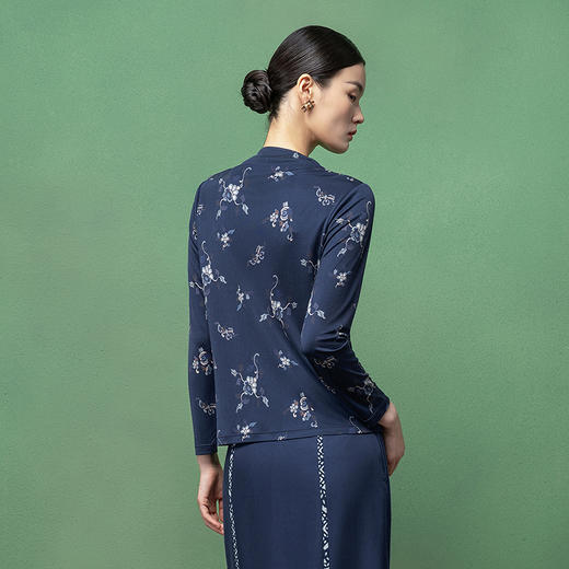 【林栖设计小店】桑蚕丝T恤传统印花2026早春新款修身上衣女1961165 商品图4