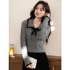 鹿向南「烟雨蒙蒙」法式气质灰色毛衣女秋装高级显瘦长袖短款上衣 商品缩略图0