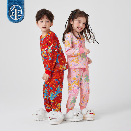 【云优选】年衣童装家居服套装冬季新款男女童居家内衣盛世跃马家居服套装 商品图2