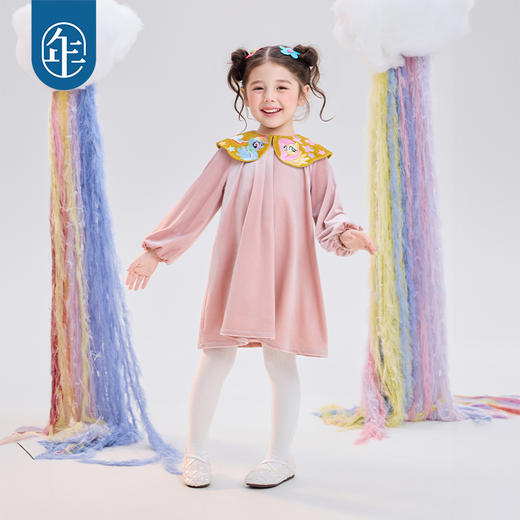 【云优选】小马宝莉联名年衣连衣裙秋冬新款女童娃娃领小马宝莉丝绒连衣裙 商品图1