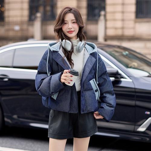 HR YJLY8686撞色拼接毛线连帽羽绒服 商品图5