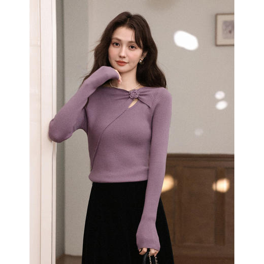 鹿向南「紫滕叙境」温柔风紫色针织衫女秋季新款显瘦气质长袖上衣 商品图2