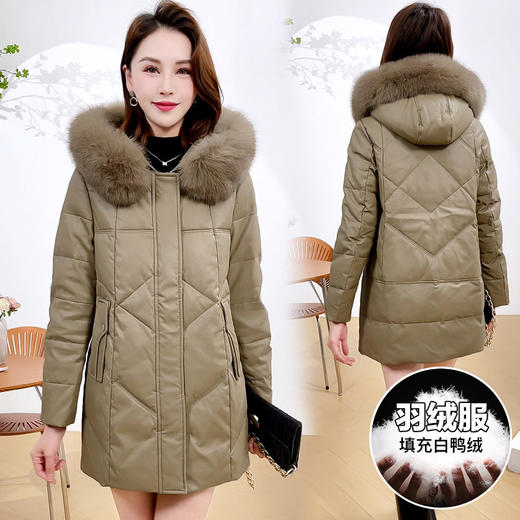 QYM 4B16加厚保暖PU皮棉服中长款时尚洋气大毛领皮棉衣外套 商品图1