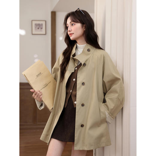 鹿向南「文诗入画」气质复古英伦风风衣女秋冬小众高级卡其色外套 商品图0