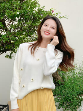 【百图lulu定制】【向阳针织衫】手工定位花 保暖  氛围感  软糯绒感针织衫